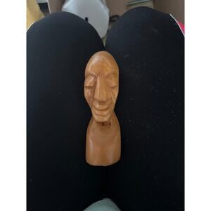 Hand Carved Wooden Face Bust Sculpture Folk Art Mid Century Modern Decor